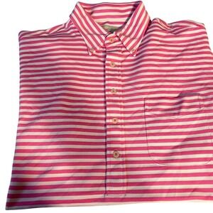 Donald Ross Polo Shirt Mens L White  Pink Striped Polyester Pocket Preppy Casual